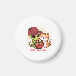 Imán Arte Kawaii de Alien y Gato Compartiendo Ramen
