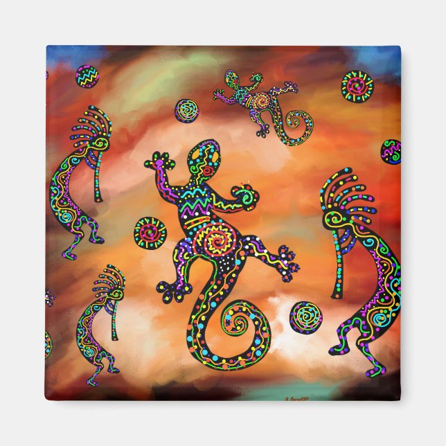 Imán Arte Kokopeli del suroeste (Frente)
