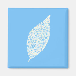 Imán Arte lineal de hoja esqueleto azul y blanco