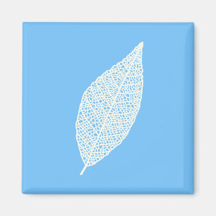 Imán Arte lineal de hoja esqueleto azul y blanco