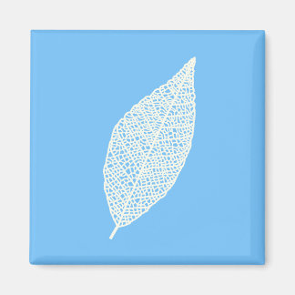 Imán Arte lineal de hoja esqueleto azul y blanco