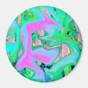 Imán Arte líquido rosa retro y azul claro en hortensia