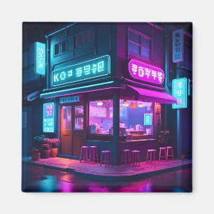 Imán Arte LoFi de la casa de café neón coreana