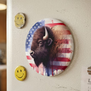 Imán Arte majestuoso del bisonte americano y la bandera