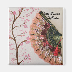 Imán arte mediático mixto con flores de cerezo