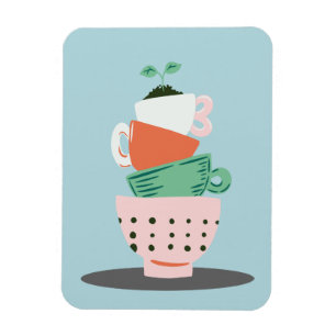 Imán Arte moderno apilado de tazas y planta
