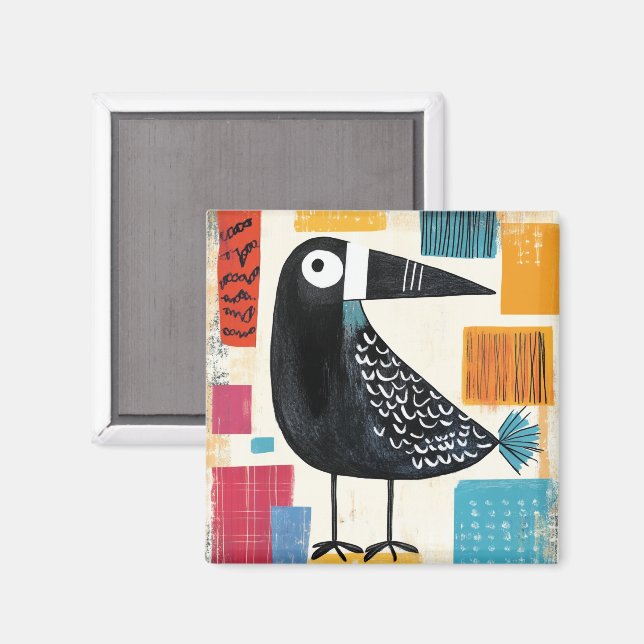 Imán Arte moderno de pájaro negro, (Anverso/Reverso)