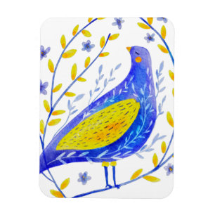 Imán Arte moderno de pájaros azules y amarillos en acua