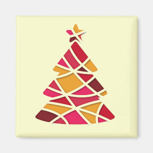 Imán Arte moderno y elegante árbol de Navidad rojo y do