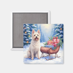 Imán Arte Navideño de Trineo Vintage Briard Invierno
