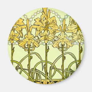 Imán Arte Nouveau de Alfonse Mucha patrón de lirio clás