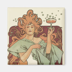 Imán Arte Nouveau del vintage por Mucha, fiesta de