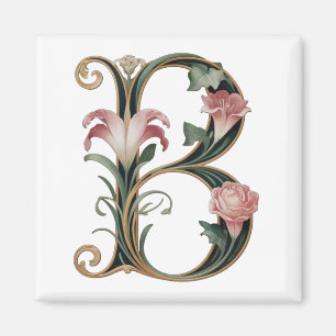 Imán Arte Nuevo Negro, Rosa y Dorado Letra B