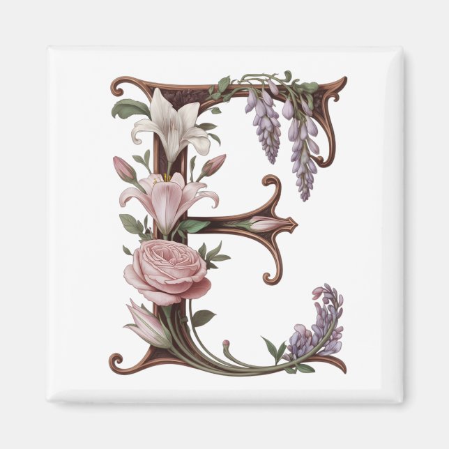 Imán Arte Nuevo Rosa y Morado Letra E (Frente)