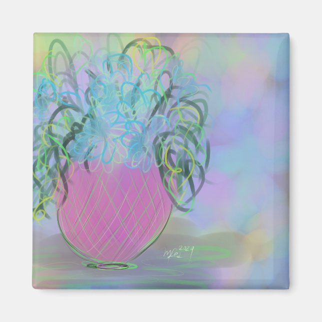 Imán Arte original rosa y azul brillante (Frente)
