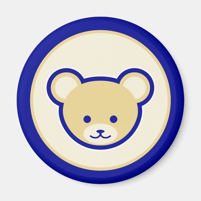 Imán Arte Personalizado de Oso de Teddy Beige Azul (Frente)