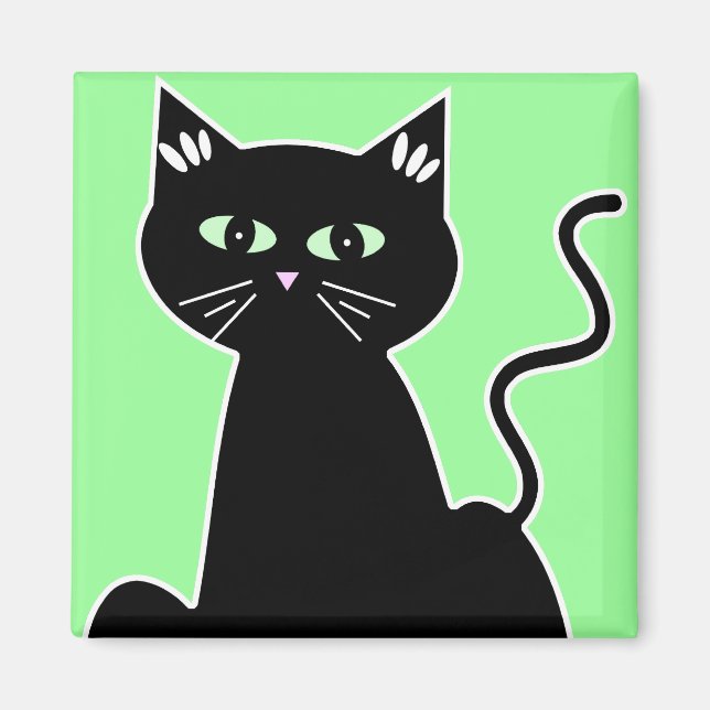 Imán Arte Personalizado Gato Negro Oído Verde (Frente)