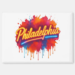 Imán Arte Philadelphia Neon Street - Colorido audaz
