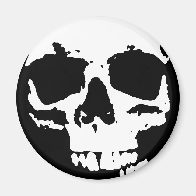 Imán Arte pop blanco y negro Skull estilo Guay (Frente)