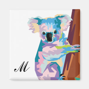 Imán Arte pop colorido Koala Monogramado