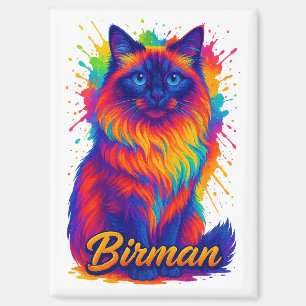 Imán Arte pop de gato birmano - Vibrante Ilustra Neon R