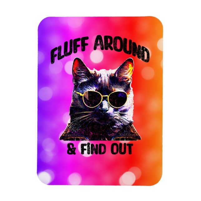 Imán Arte pop de gato negro: Fluff Around y Averigua (Vertical)