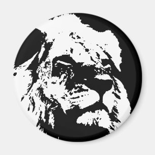 Imán Arte pop de león blanco y negro