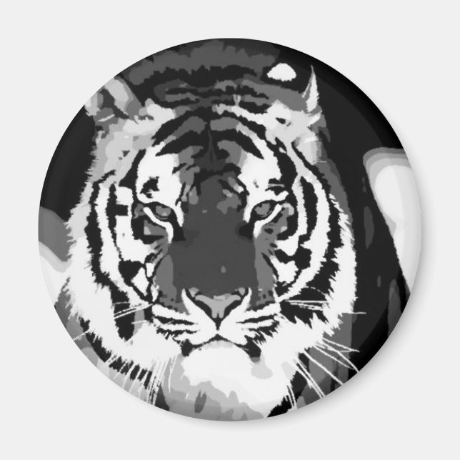 Imán Arte pop del tigre blanco y negro (Frente)
