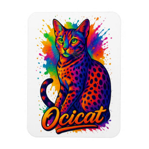 Imán Arte pop vibrante Ocicat - Gato con manchas colori