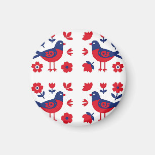 Imán Arte popular patrón floral pájaro rojo azul