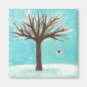 Imán Arte popular primitivo del árbol del invierno del