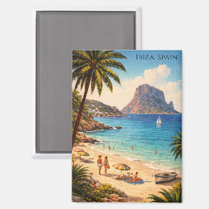 Imán Arte retro de playa de Ibiza España – Viajes vinta