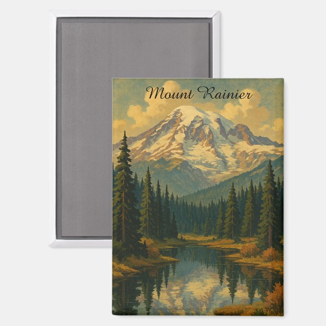 Imán Arte retro del parque nacional del Monte Rainier (Anverso/Reverso)