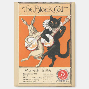 Imán Arte Retro Naranja Gato Negro Conejo Blanco Banjo