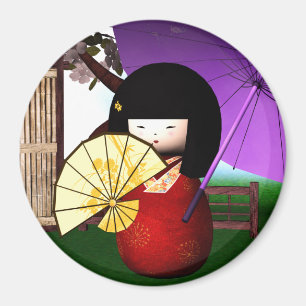 Imán Arte rojo de la muñeca de Kokeshi