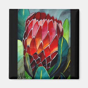 Imán Arte rojo de la original de la flor del
