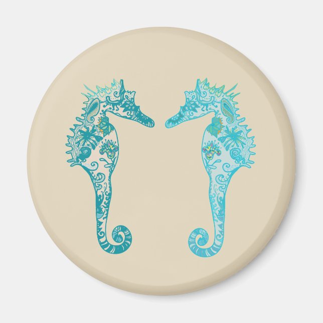 Imán Arte Seahorse mandala Round Magnet (Frente)