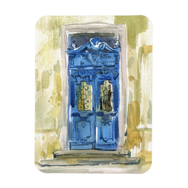 Imán Arte Sveta Mikhale. Puerta azul vintage. Ucrania (Vertical)