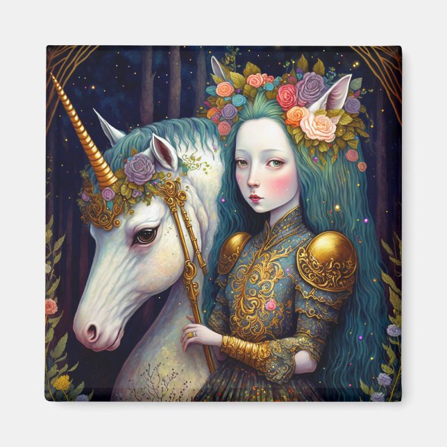 Imán Arte Unicornio y Lady Fantasy (Frente)