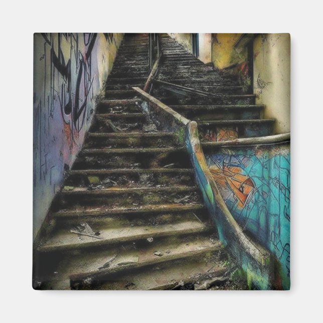 Imán Arte urbano en escaleras Edificio abandonado (Frente)