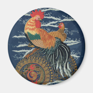 Imán Arte Vintage de Dragón Gallo Japonés