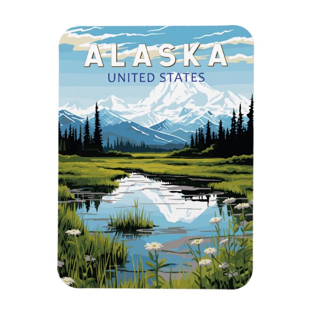Imán Arte Vintage de Viajes de Alaska (Vertical)