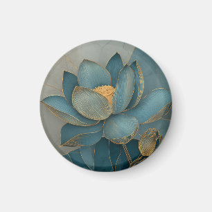 Imán Arte Zen Geométrico de Línea Flor de Loto Dorada y