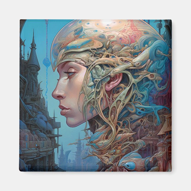 Imán Artes de ciencia ficción geomecánicas Surreal Head (Frente)