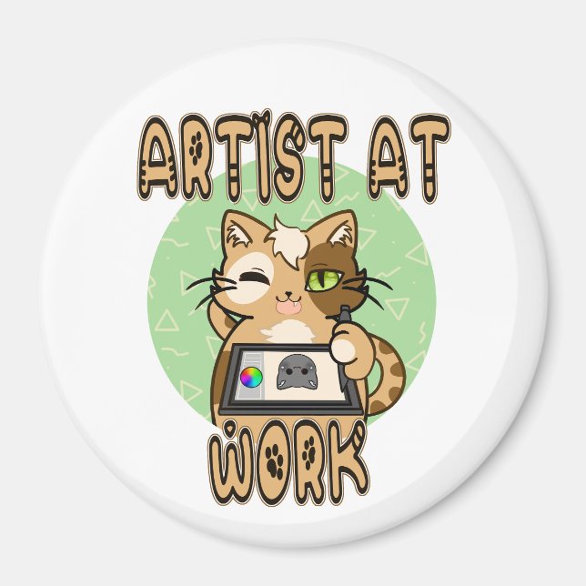 Imán Artist at work cute cat design (Frente)