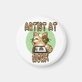 Imán Artist at work cute cat design magnet