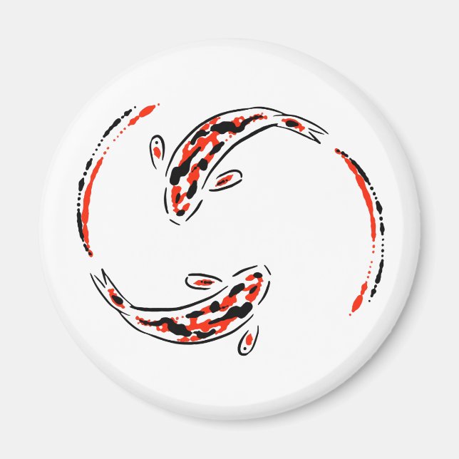 Imán Artista de pescado Koi japonés negro y rojo (Frente)