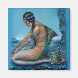 imán artístico de fantasía de sirena de color turq