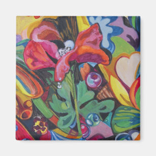 imán artístico decorativo con la amapola roja