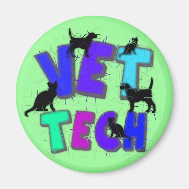 Imán Artsy Vet Tech Gifts, diseño único dibujado por ar (Frente)
